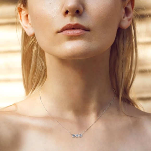 14k Bezel Three Diamond Necklace - Picture 9 of 10